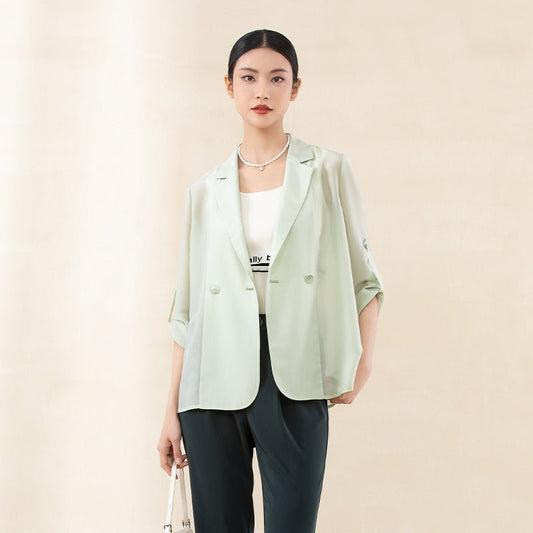 Grey Green Acetate Summer Casual Suit Blazer - SHIMENG