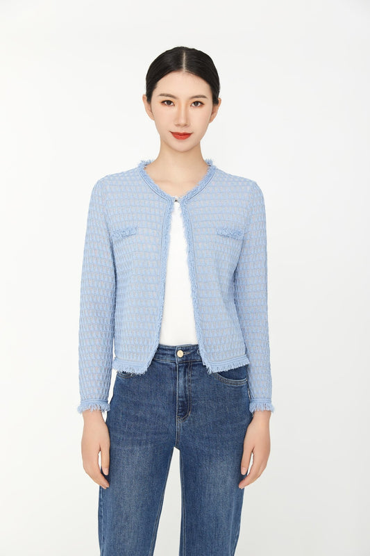 Mist Blue Knit Sweaters Cardigans Crop Top - SHIMENG