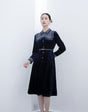 Navy Blue Velvet Slim Midi Dresses - SHIMENG