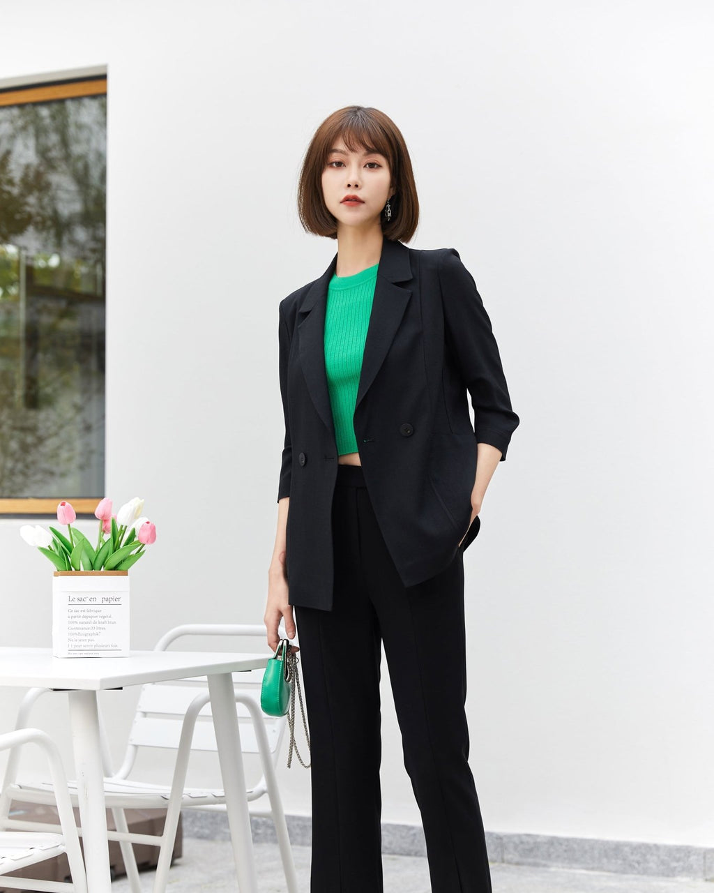 Black Slim-fit Bootcut Suit Pants - SHIMENG