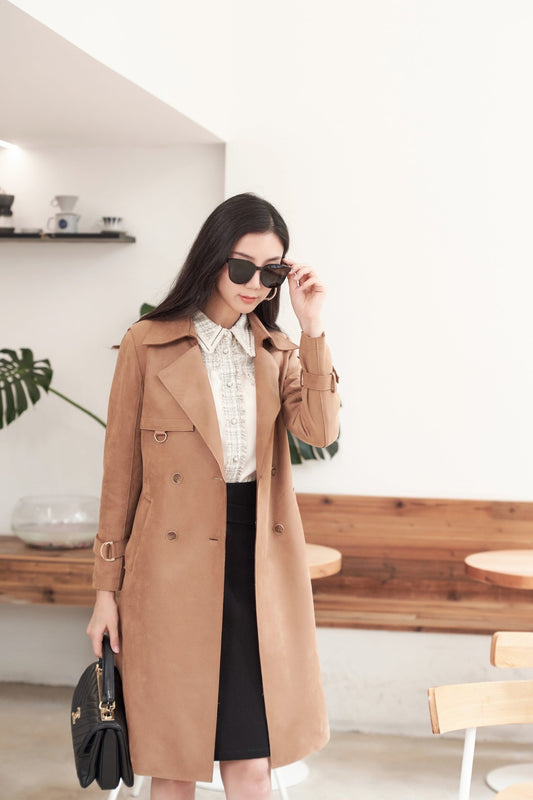 Custom Brown Double Breasted Belted Trench Coatwomen Long 