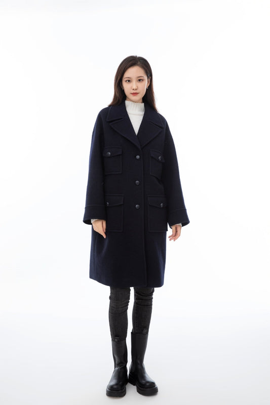 Twilight Blue Wool Trench Coat - SHIMENG