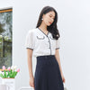 White Contrast Color Short Sleeve Shirt - SHIMENG