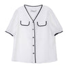 White Contrast Color Short Sleeve Shirt - SHIMENG