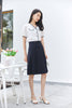 White Contrast Color Short Sleeve Shirt - SHIMENG